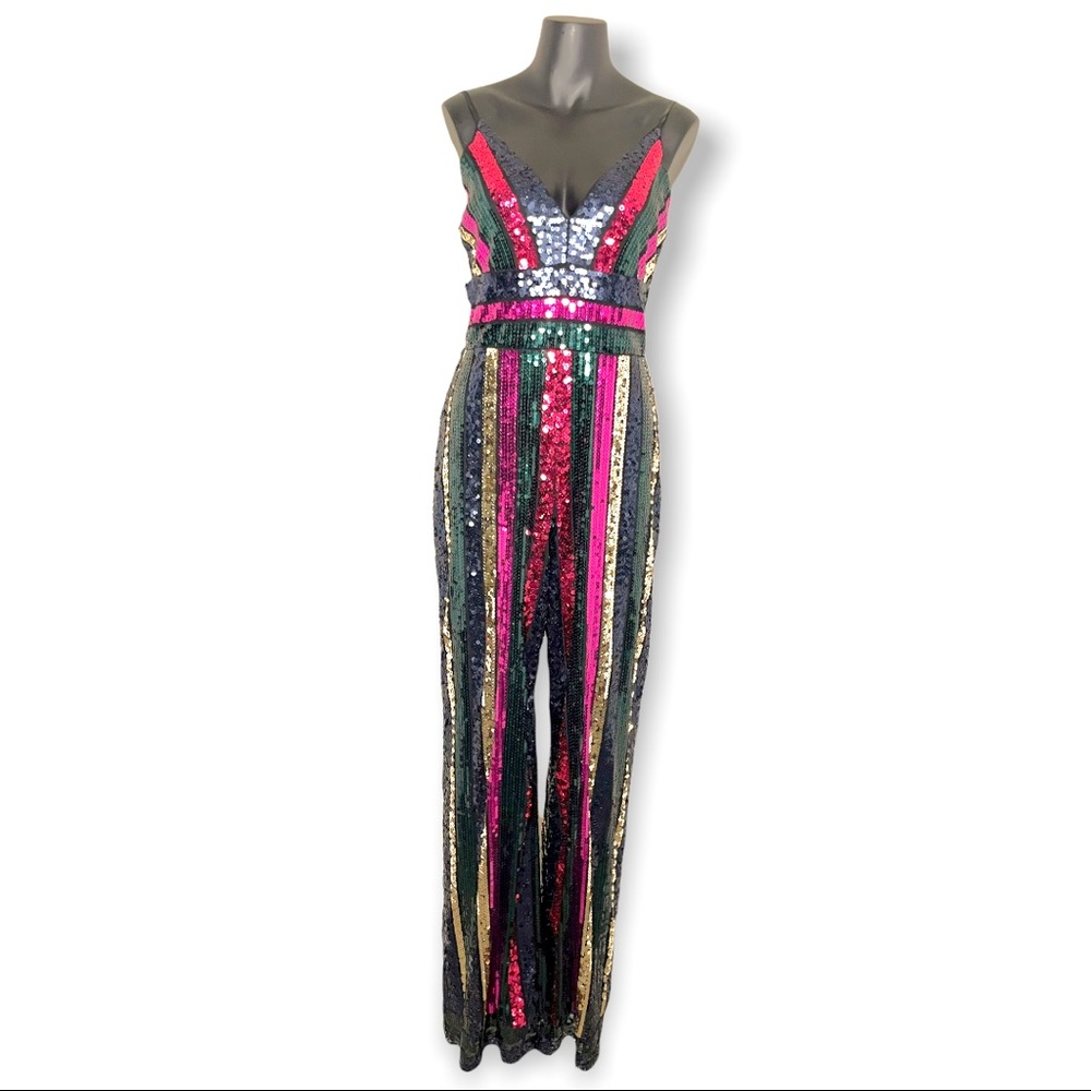 Multicolored Sequin Wide-leg Jumpsuit